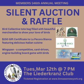 Don’t miss the 146th Annual Members Only Meeting of the Linnaean Society of New York on Tuesday, March 12, 2024, at the Liederkranz Club at 6 East 87 St. Ticket sales end this Friday, March 8th!⁠
⁠
Ticketed participants will be treated to a cocktail reception with a silent auction and a raffle from 6 to 7:30 p.m. The general meeting starts at 7:30 p.m., and all members are welcome to attend. All attendees must register via the link on the website. ⁠
⁠
The evening features Dr. George Archibald, the 2024 Eisenmann medalist, who will present a lecture entitled “Cranes: Ambassadors for Wetlands, Grasslands and Goodwill Worldwide.”